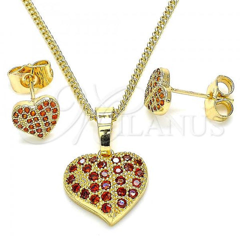 Oro Laminado Earring and Pendant Adult Set, Gold Filled Style Heart Design, with White Micro Pave, Polished, Golden Finish, 10.233.0045.1