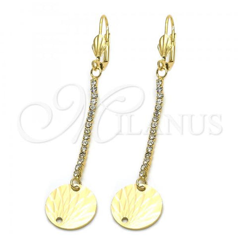 Oro Laminado Long Earring, Gold Filled Style with  Cubic Zirconia, Golden Finish, 5.085.001