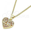 Oro Laminado Pendant Necklace, Gold Filled Style Heart and Love Design, with Garnet and White Micro Pave, Polished, Golden Finish, 04.156.0364.1.20