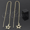 Oro Laminado Threader Earring, Gold Filled Style Star Design, Golden Finish, 02.64.0580