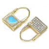 Oro Laminado Huggie Hoop, Gold Filled Style Lock and Heart Design, with White Micro Pave, Blue Enamel Finish, Golden Finish, 02.213.0210.2.10