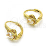 Oro Laminado Leverback Earring, Gold Filled Style with White Cubic Zirconia and White Micro Pave, Polished, Golden Finish, 02.195.0065