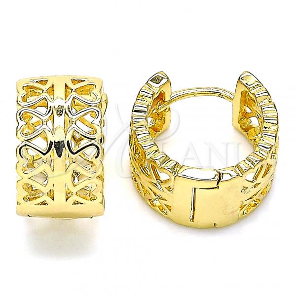 Oro Laminado Huggie Hoop, Gold Filled Style Heart Design, Polished, Golden Finish, 02.195.0114.15