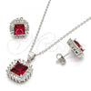Sterling Silver Earring and Pendant Adult Set, with Garnet and White Cubic Zirconia, Polished, Rhodium Finish, 10.286.0026