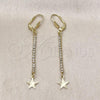 Oro Laminado Long Earring, Gold Filled Style Star Design, with White Cubic Zirconia, Diamond Cutting Finish, Golden Finish, 5.111.013