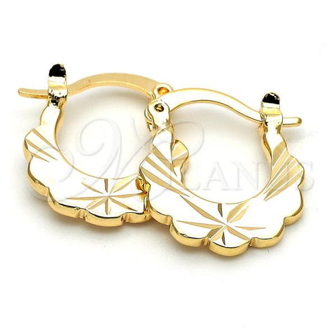 Oro Laminado Small Hoop, Gold Filled Style Flower Design, Diamond Cutting Finish, Golden Finish, 5.159.061