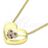 Oro Laminado Pendant Necklace, Gold Filled Style Heart Design, with Garnet and White Micro Pave, Polished, Golden Finish, 04.156.0382.1.20