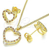 Oro Laminado Earring and Pendant Adult Set, Gold Filled Style Heart Design, with Garnet and White Micro Pave, Polished, Golden Finish, 10.94.0003.1