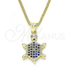 Oro Laminado Pendant Necklace, Gold Filled Style Turtle Design, with Sapphire Blue and White Micro Pave, Polished, Golden Finish, 04.156.0298.1.20
