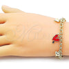 Oro Laminado Charm Bracelet, Gold Filled Style Heart Design, Red Enamel Finish, Golden Finish, 03.213.0320.1.07