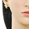Oro Laminado Stud Earring, Gold Filled Style Leaf and Ball Design, with Ivory Pearl, Polished, Golden Finish, 02.341.0249