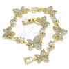 Oro Laminado Fancy Bracelet, Gold Filled Style Butterfly and Leaf Design, with White Micro Pave and White Cubic Zirconia, Polished, Golden Finish, 03.210.0140.08