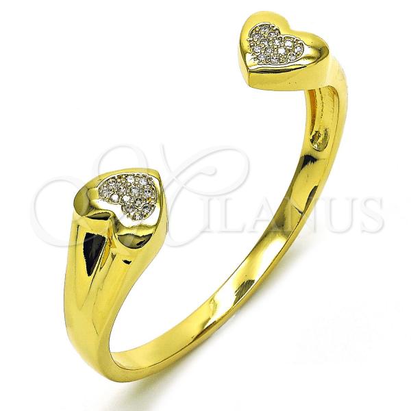 Oro Laminado Individual Bangle, Gold Filled Style Heart Design, with White Cubic Zirconia, Polished, Golden Finish, 07.341.0062