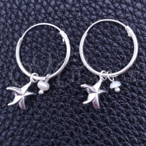 Sterling Silver Small Hoop, Flower Design, with Ivory Pearl, Polished, Silver Finish, 02.402.0052.15