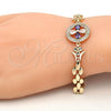 Oro Laminado Fancy Bracelet, Gold Filled Style Flower Design, with Amethyst and White Cubic Zirconia, Polished, Golden Finish, 03.210.0044.2.08