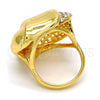 Oro Laminado Multi Stone Ring, Gold Filled Style Greek Key Design, with White Crystal, Polished, Golden Finish, 01.241.0038.08 (Size 8)