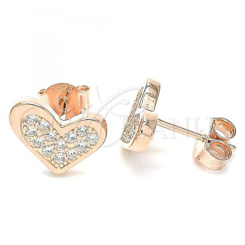 Sterling Silver Stud Earring, Heart Design, with White Cubic Zirconia, Polished, Rose Gold Finish, 02.336.0123.1