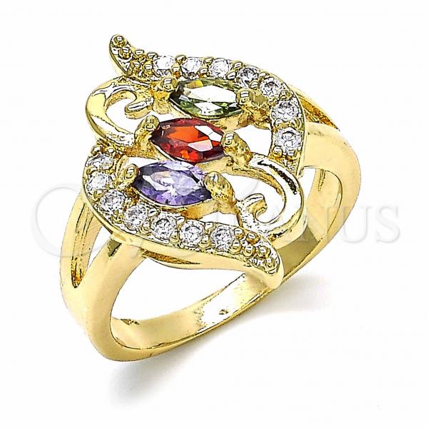 Oro Laminado Multi Stone Ring, Gold Filled Style with Multicolor Cubic Zirconia, Polished, Golden Finish, 01.283.0011.1.07 (Size 7)