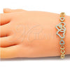 Oro Laminado Fancy Bracelet, Gold Filled Style Heart Design, with White Micro Pave, Polished, Golden Finish, 03.283.0053.07