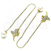 Oro Laminado Threader Earring, Gold Filled Style Angel Design, with White Micro Pave, Polished, Golden Finish, 02.210.0810