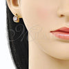 Oro Laminado Huggie Hoop, Gold Filled Style Flower Design, Diamond Cutting Finish, Tricolor, 02.156.0723.12