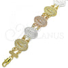 Oro Laminado Fancy Bracelet, Gold Filled Style Guadalupe Design, Polished, Tricolor, 03.351.0044.08