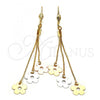 Oro Laminado Long Earring, Gold Filled Style Flower Design, Polished, Tricolor, 5.088.015