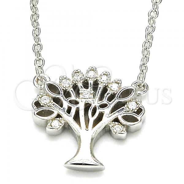 Sterling Silver Pendant Necklace, Tree Design, with White Cubic Zirconia, Polished, Rhodium Finish, 04.336.0083.16