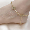 Oro Laminado Fancy Anklet, Gold Filled Style Four-leaf Clover and Paperclip Design, Diamond Cutting Finish, Golden Finish, 03.319.0016.10