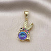 Oro Laminado Fancy Pendant, Gold Filled Style Eagle Design, with Tanzanite Crystal and Multicolor Micro Pave, Diamond Cutting Finish, Golden Finish, 05.411.0007.1