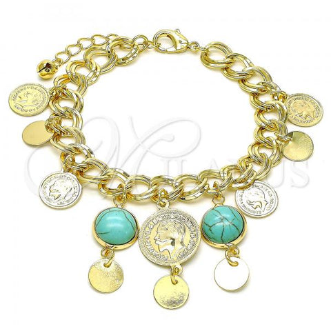 Oro Laminado Charm Bracelet, Gold Filled Style with Light Turquoise Opal, Polished, Golden Finish, 03.331.0119.3.08