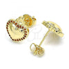 Oro Laminado Stud Earring, Gold Filled Style Heart Design, with Garnet Micro Pave, Polished, Golden Finish, 02.156.0458.2