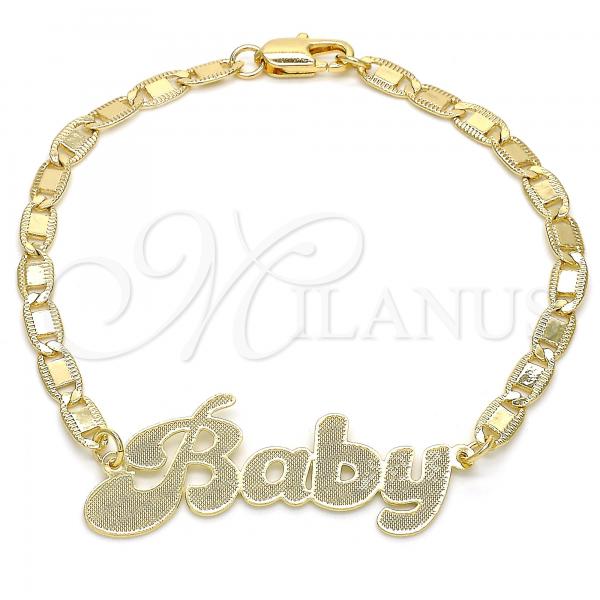 Oro Laminado Fancy Bracelet, Gold Filled Style Nameplate Design, Polished, Golden Finish, 03.63.1965.08