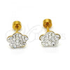 Stainless Steel Stud Earring, Flower Design, with White Crystal, Polished, Golden Finish, 02.271.0020.6