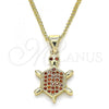 Oro Laminado Pendant Necklace, Gold Filled Style Turtle Design, with Garnet Micro Pave, Polished, Golden Finish, 04.156.0298.20