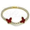 Oro Laminado Tennis Bracelet, Gold Filled Style Butterfly Design, with Garnet Mother of Pearl and White Cubic Zirconia, Polished, Golden Finish, 03.283.0388.2.07