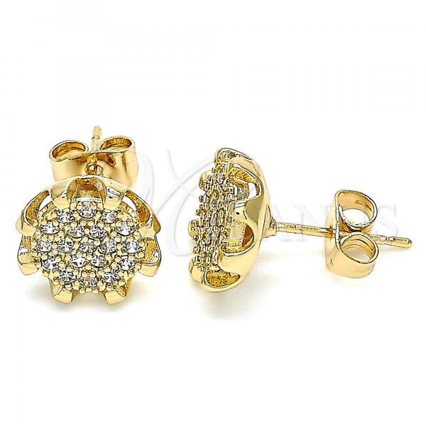 Oro Laminado Stud Earring, Gold Filled Style with White Micro Pave, Polished, Golden Finish, 02.344.0079