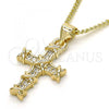 Oro Laminado Pendant Necklace, Gold Filled Style Cross Design, with White Micro Pave, Polished, Golden Finish, 04.156.0168.20