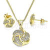 Oro Laminado Earring and Pendant Adult Set, Gold Filled Style Love Knot Design, with White Micro Pave, Polished, Golden Finish, 10.342.0059