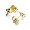 Oro Laminado Stud Earring, Gold Filled Style Cross Design, with Multicolor Micro Pave, Polished, Golden Finish, 02.210.0468.1