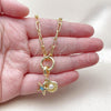 Oro Laminado Fancy Necklace, Gold Filled Style Paperclip and Shell Design, with Ivory Pearl, Polished, Golden Finish, 04.341.0246.20