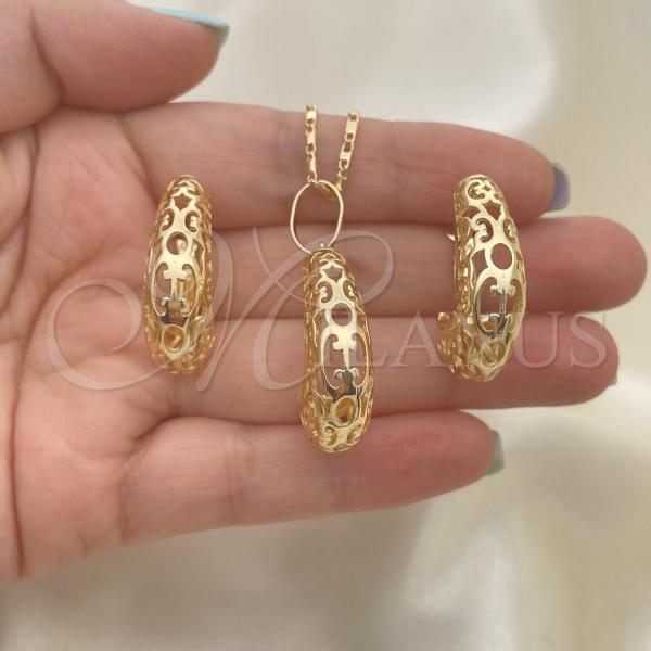 Oro Laminado Earring and Pendant Adult Set, Gold Filled Style Polished, Golden Finish, 10.163.0006