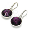 Rhodium Plated Dangle Earring, with Amethyst Swarovski Crystals, Polished, Rhodium Finish, 02.239.0001.12