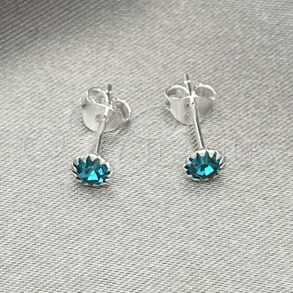 Sterling Silver Stud Earring, with Aqua Blue Cubic Zirconia, Polished, Silver Finish, 02.397.0039.11