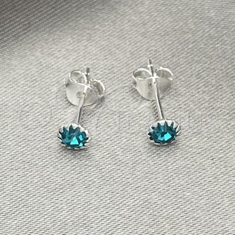 Sterling Silver Stud Earring, with Aqua Blue Cubic Zirconia, Polished, Silver Finish, 02.397.0039.11