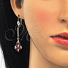 Oro Laminado Long Earring, Gold Filled Style with Garnet and White Cubic Zirconia, Polished, Golden Finish, 02.210.0192.1