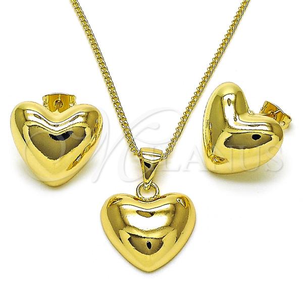 Oro Laminado Earring and Pendant Adult Set, Gold Filled Style Heart Design, Polished, Golden Finish, 10.213.0016