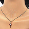 Oro Laminado Pendant Necklace, Gold Filled Style Cross Design, with Garnet Cubic Zirconia, Polished, Golden Finish, 04.284.0015.1.22