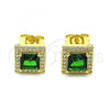 Oro Laminado Stud Earring, Gold Filled Style Cluster Design, with Green Cubic Zirconia and White Micro Pave, Polished, Golden Finish, 02.210.0477.5
