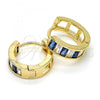 Oro Laminado Huggie Hoop, Gold Filled Style with Sapphire Blue and White Cubic Zirconia, Polished, Golden Finish, 02.237.0013.3.15